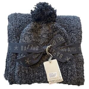 Barefoot Dreams CozyChic Pom Pom Beanie and Scarf Set in Carbon/Black NWT!